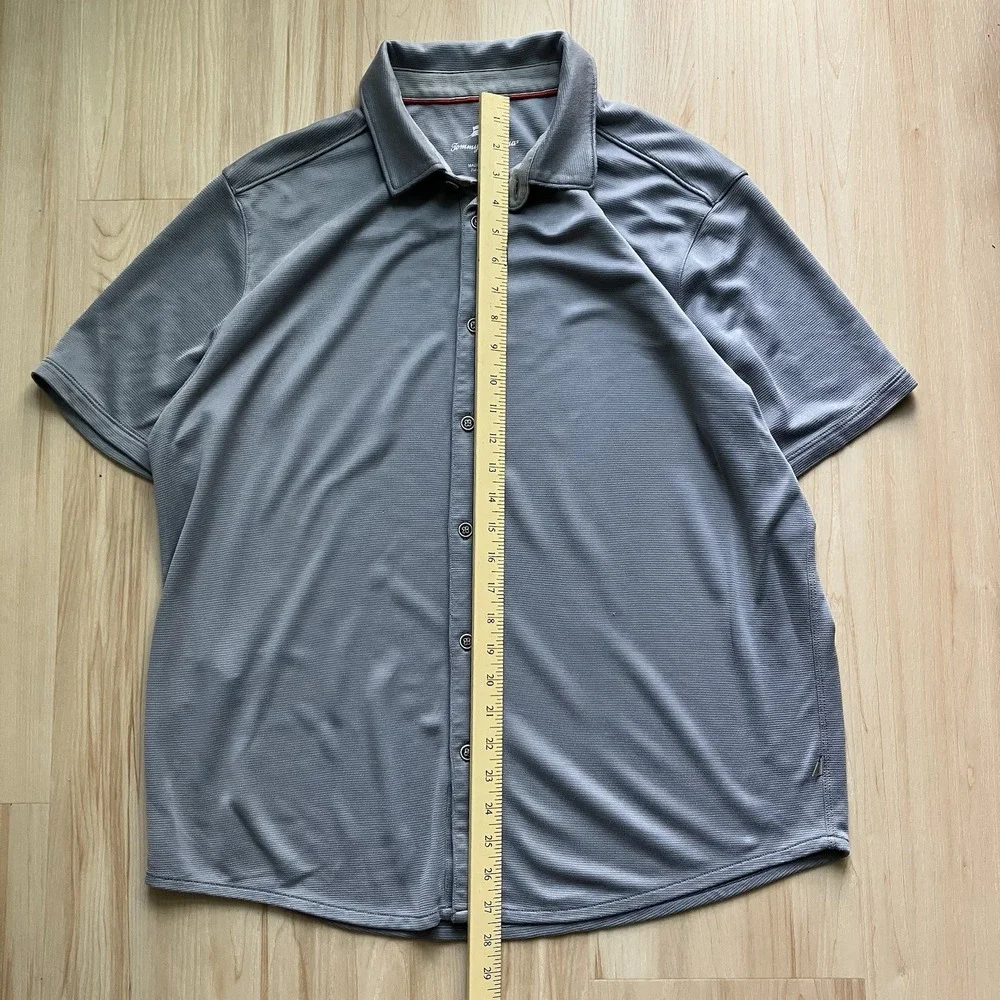 Tommy Bahama Mens L Gray Polo Waffle Knit Full Button Front Shirt Tencel Blend - Picture 3 of 7